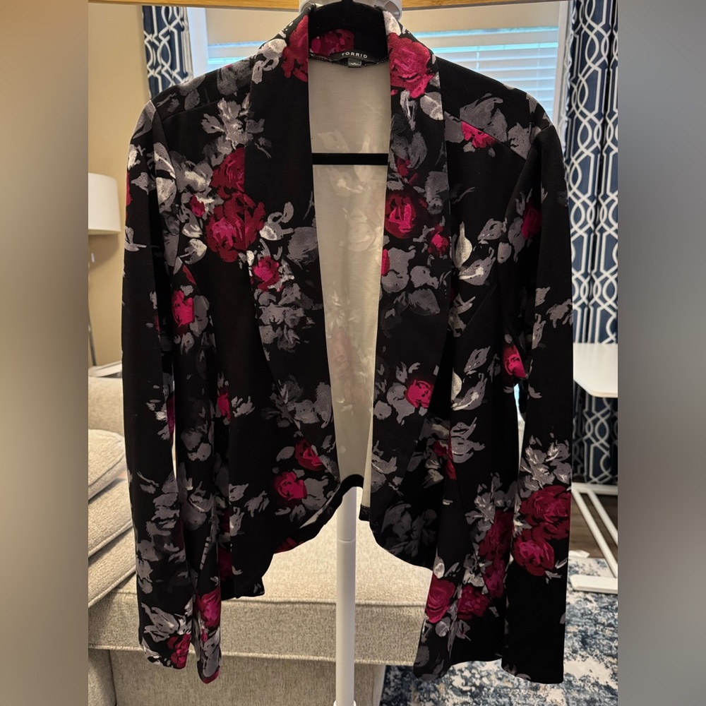 Torrid Black and Pink Floral Blazer